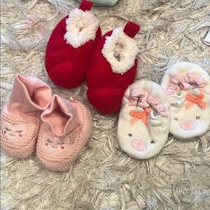 Adorable Baby Booties Set - Red, Pink, and White